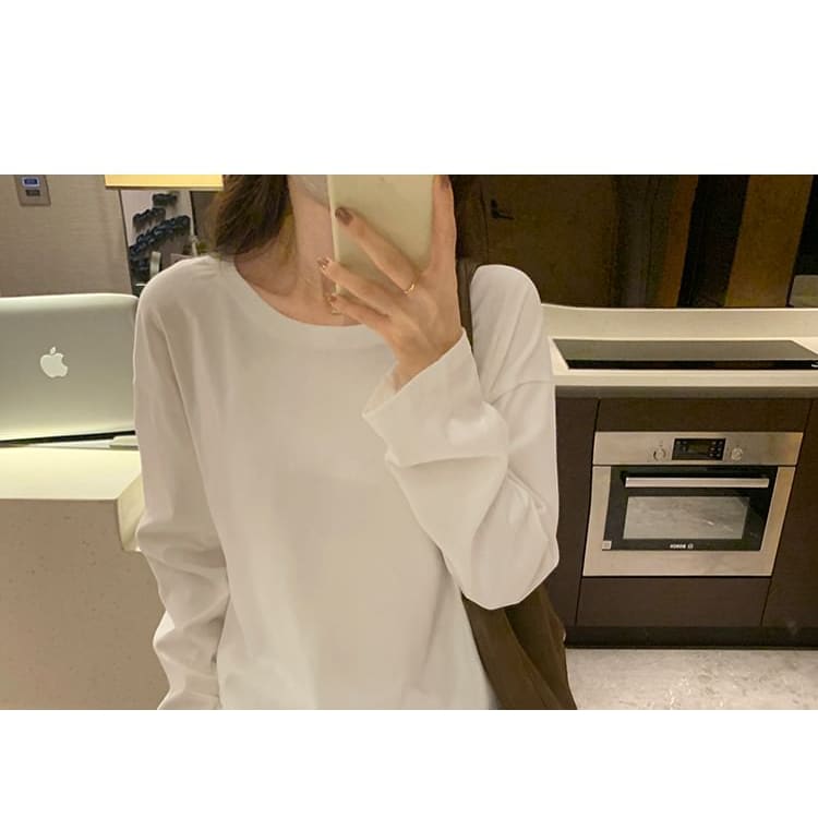 Long-Sleeve Boatneck Plain T-Shirt