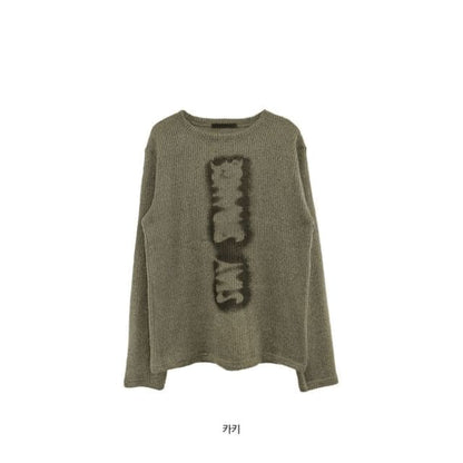 Long-Sleeve Crew Neck Lettering T-Shirt - Khaki / S