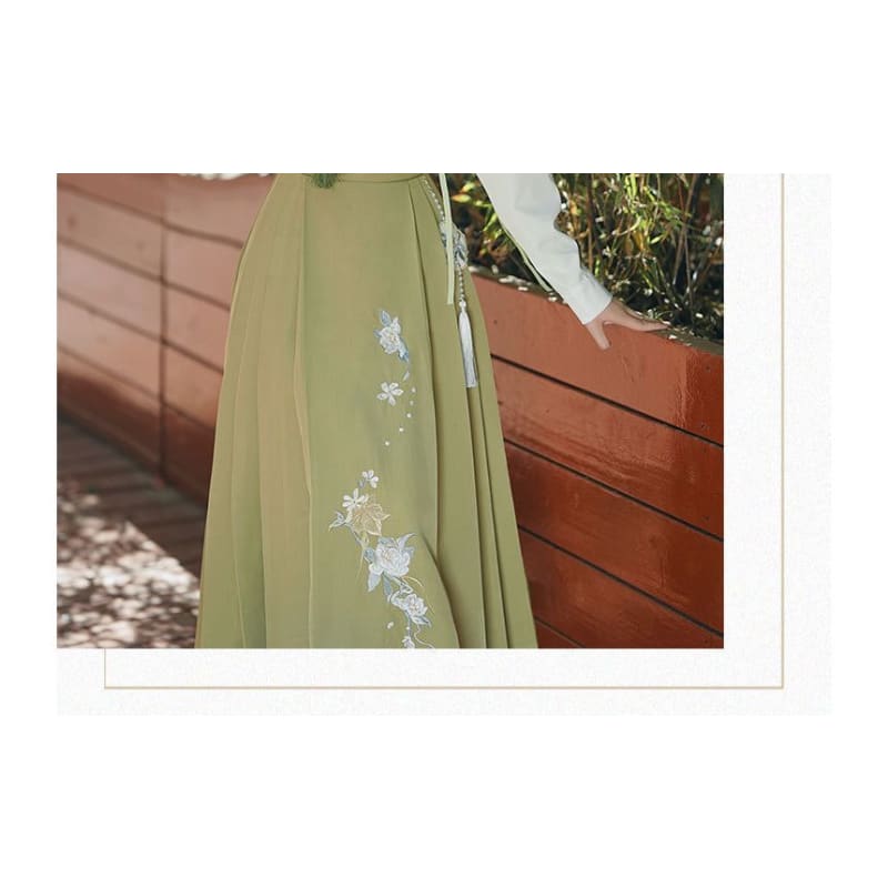 Long-Sleeve Embroidered Shirt / Maxi Pinafore Skirt / Set