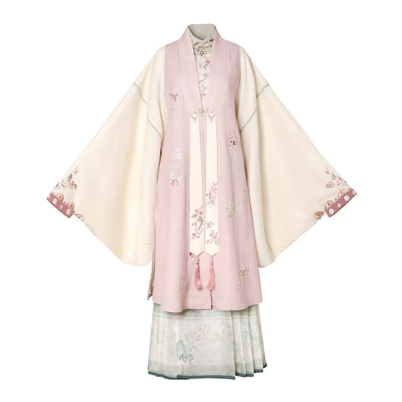 Long-Sleeve Floral Embroidered Hanfu Top / Fluffy Collar