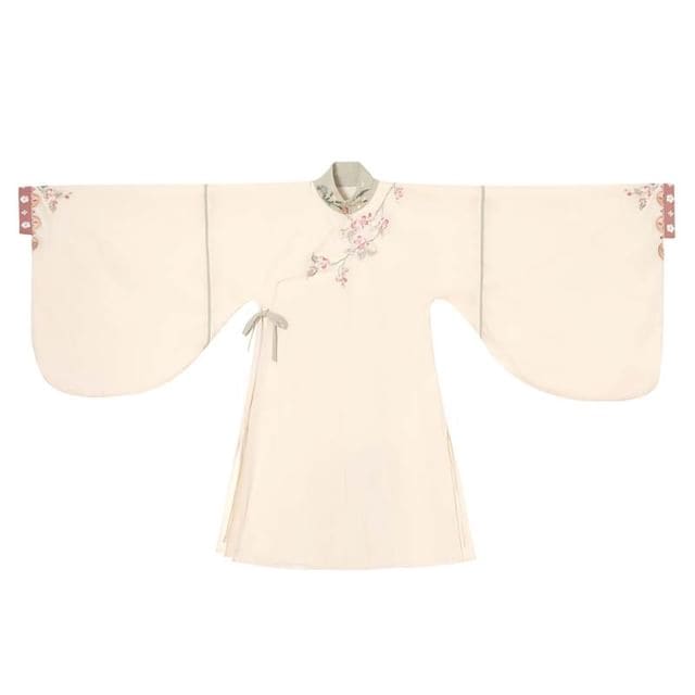 Long-Sleeve Floral Embroidered Hanfu Top / Fluffy Collar