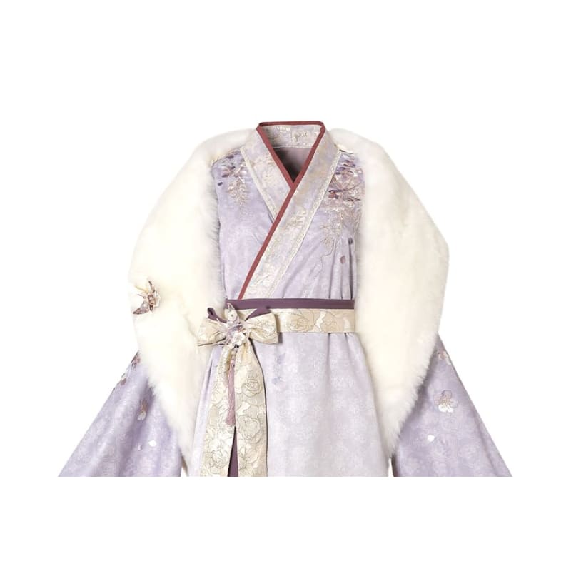 Long-Sleeve Floral Print Hanfu Robe / Sash / High Waist