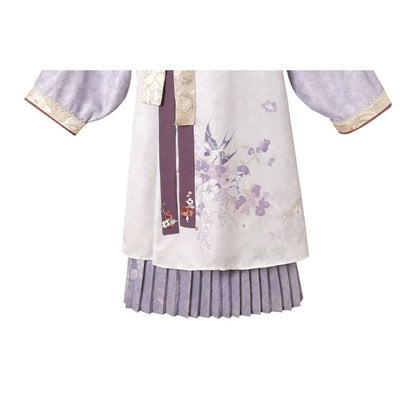 Long-Sleeve Floral Print Hanfu Robe / Sash / High Waist