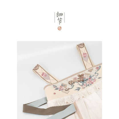 Long-Sleeve Floral Print Hanfu Top / Bear Ornament / Shawl