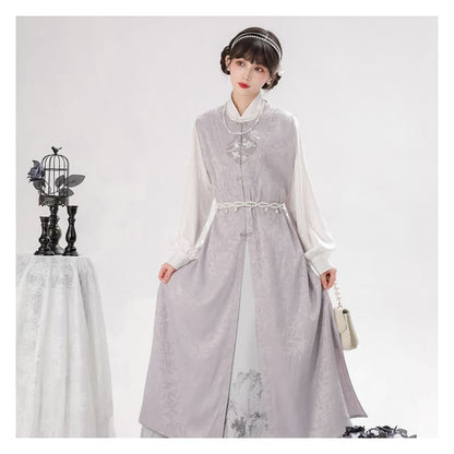 Long-Sleeve Floral Print Traditional Chinese Costume Set