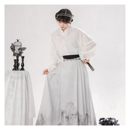 Long-Sleeve Floral Print Traditional Chinese Costume Set