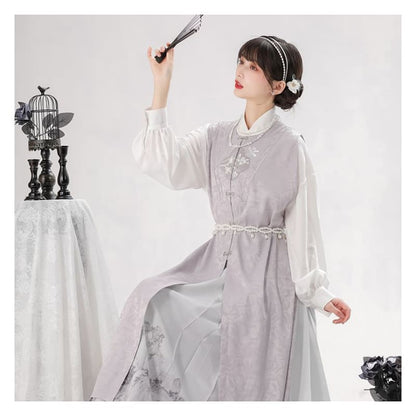 Long-Sleeve Floral Print Traditional Chinese Costume Set