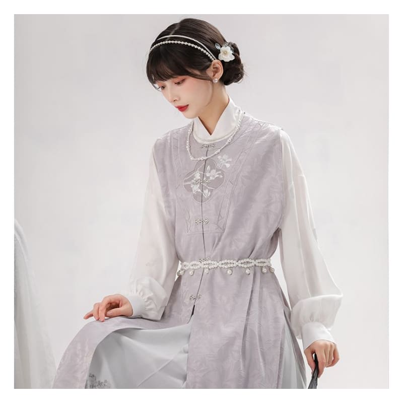 Long-Sleeve Floral Print Traditional Chinese Costume Set