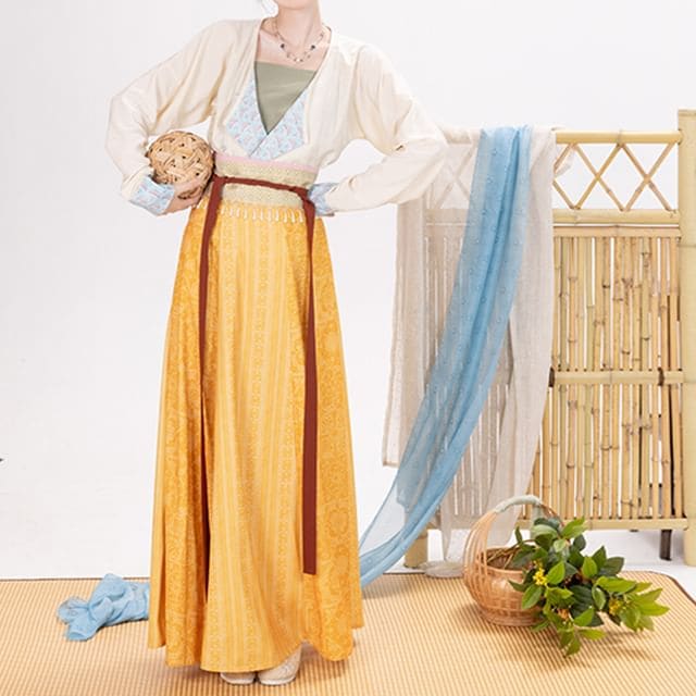 Long-Sleeve Hanfu Wrap Top / Camisole Top / Maxi A-Line