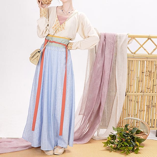 Long-Sleeve Hanfu Wrap Top / Camisole Top / Maxi A-Line