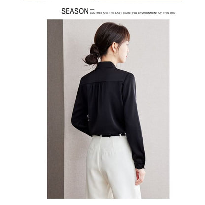 Long Sleeve Lapel Neck Plain Studded Shirt