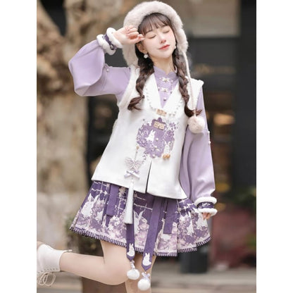 Long-Sleeve Mandarin Collar Lolita Floral Embroidered