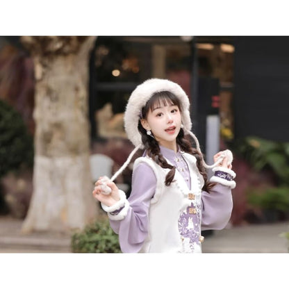 Long-Sleeve Mandarin Collar Lolita Floral Embroidered