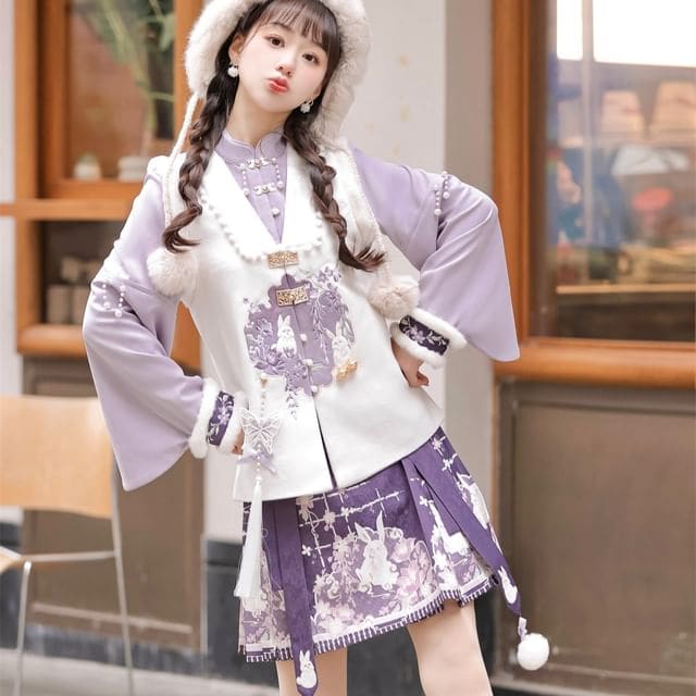 Long-Sleeve Mandarin Collar Lolita Floral Embroidered