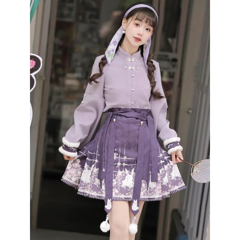 Long-Sleeve Mandarin Collar Lolita Floral Embroidered