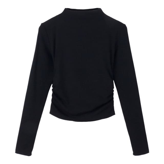 Long-Sleeve Mock Neck Plain Crop Tee - Black / M - Clothing