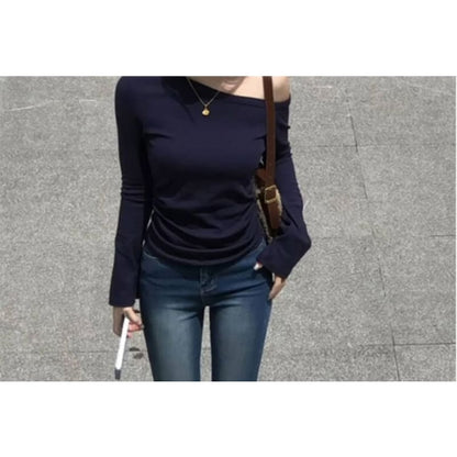 Long Sleeve One Shoulder Plain Top