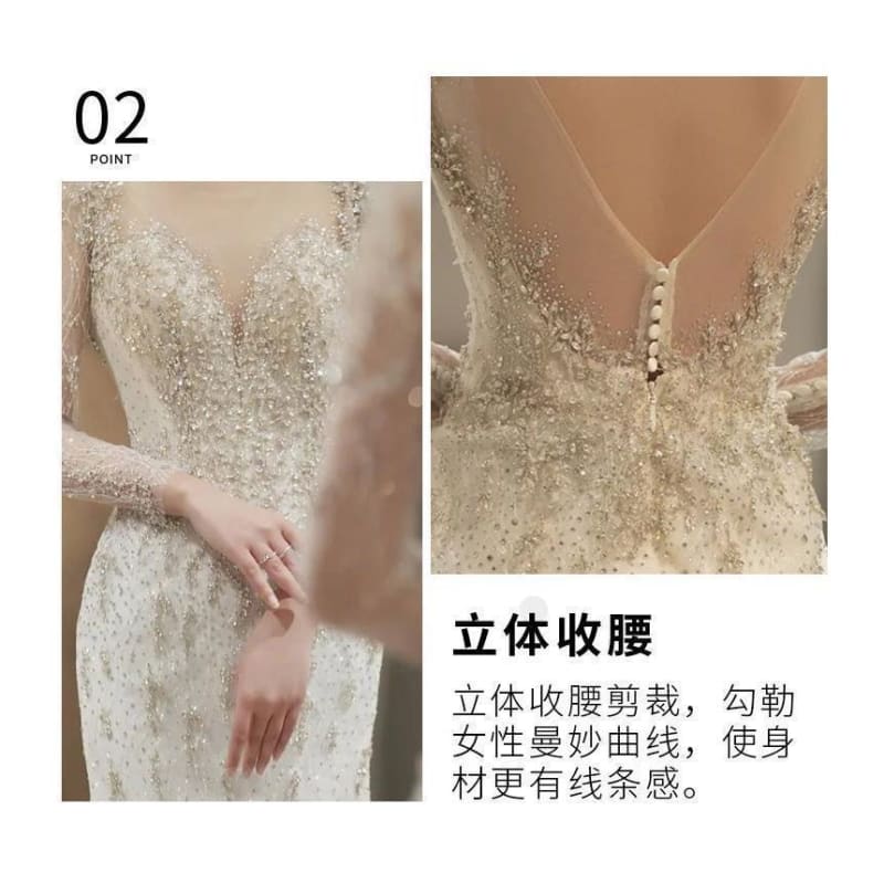 Long-Sleeve Open-Back Rhinestone Bodycon Wedding Gown