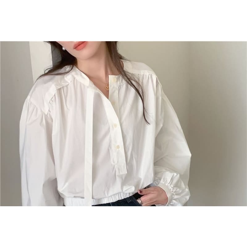 Long-Sleeve Overhead Plain Blouse