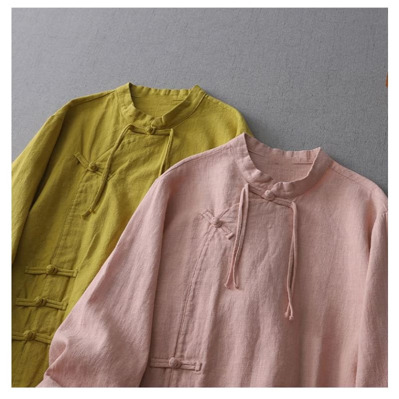 Long-Sleeve Plain Frog-Button Shirt