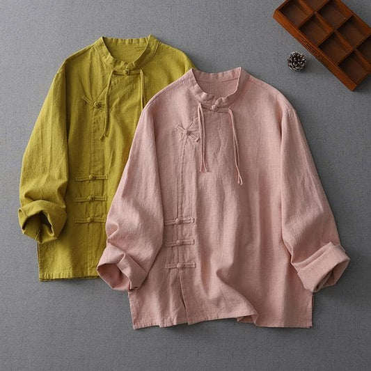 Long-Sleeve Plain Frog-Button Shirt