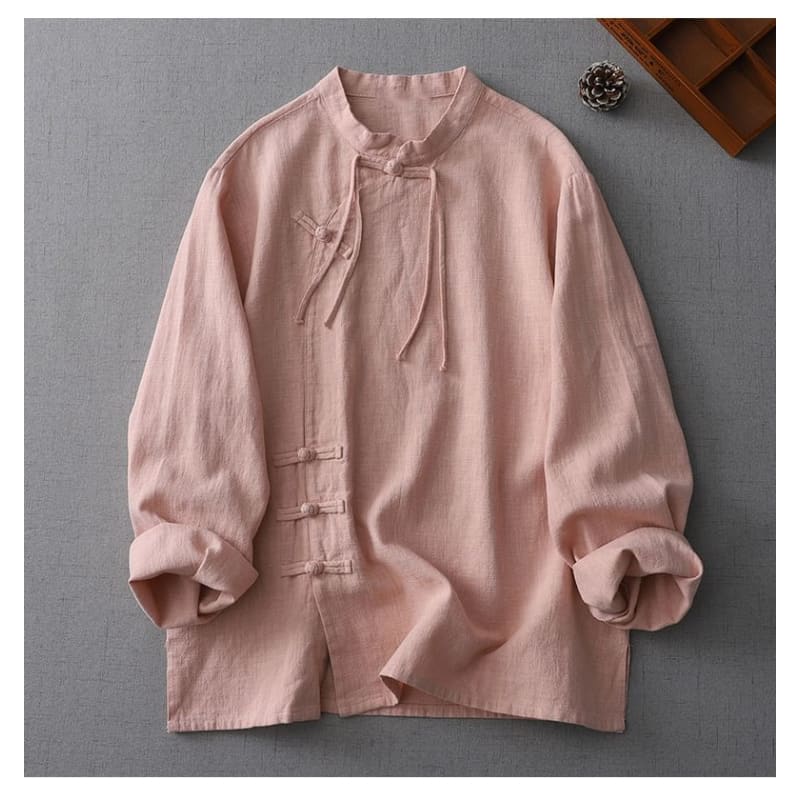 Long-Sleeve Plain Frog-Button Shirt