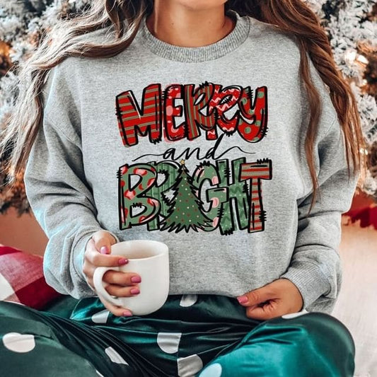 Long-Sleeve Round Neck Christmas Tree Print Pullover