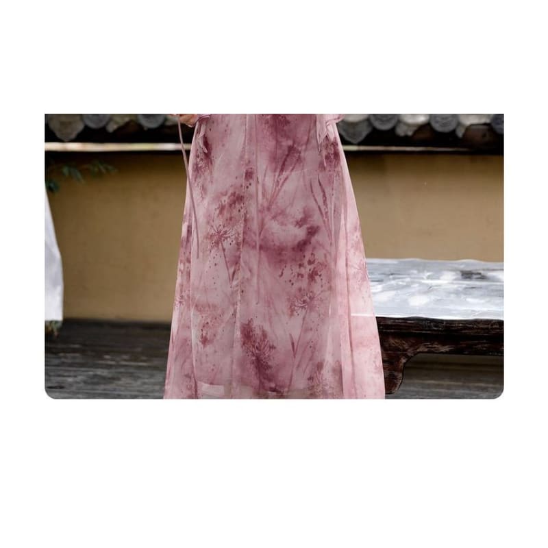 Long Sleeve Square Neck Tie Dye Layered Midi Dress