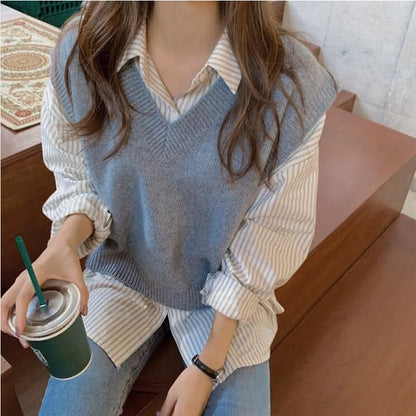 Long Sleeve Striped Shirt / V