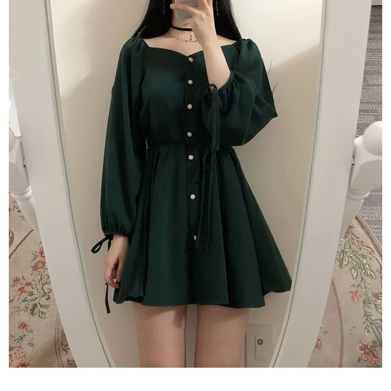 Long Sleeve Sweetheart Neckline Mini A-Line Dress