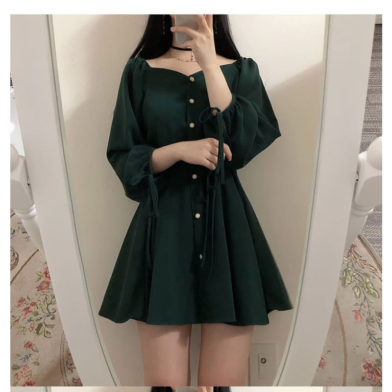 Long Sleeve Sweetheart Neckline Mini A-Line Dress