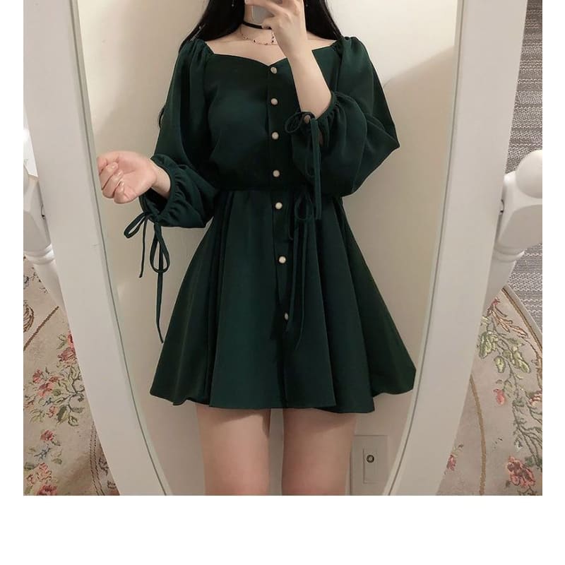 Long Sleeve Sweetheart Neckline Mini A-Line Dress