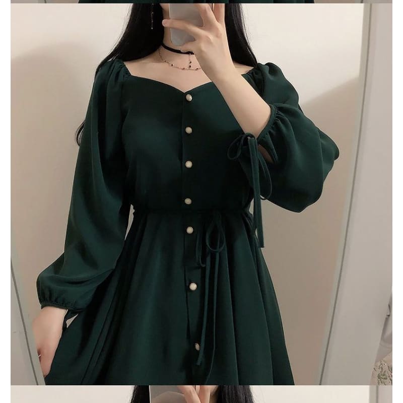 Long Sleeve Sweetheart Neckline Mini A-Line Dress