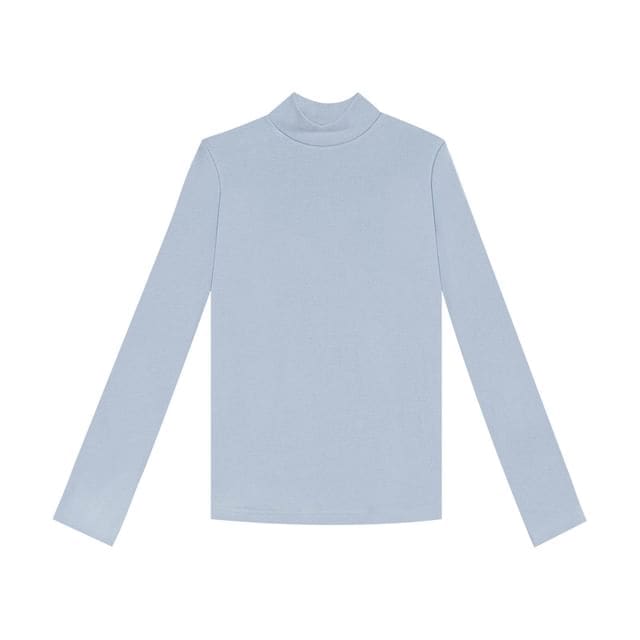 Long Sleeve Turtleneck Plain Top - Light Blue / S