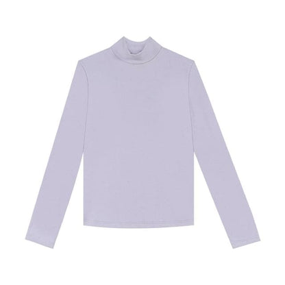 Long Sleeve Turtleneck Plain Top - Light Purple / S