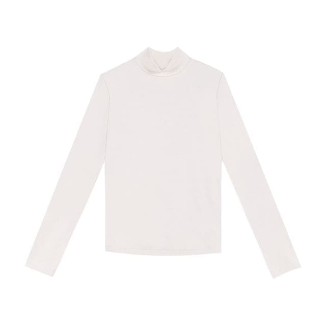 Long Sleeve Turtleneck Plain Top - Off-White / S