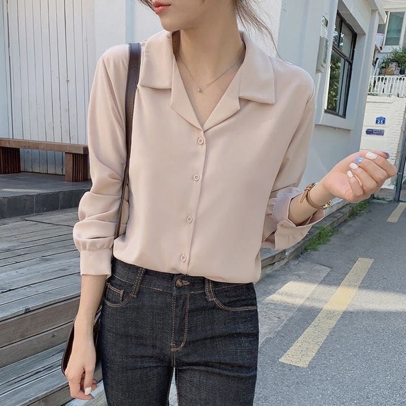 Long Sleeve V-Neck Blouse