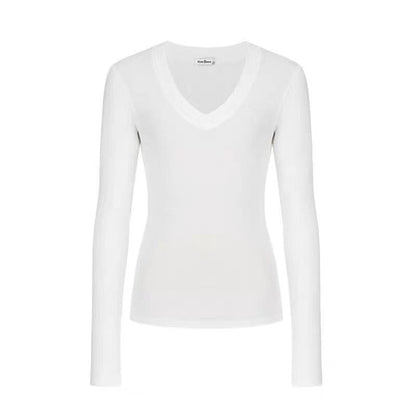 Long-Sleeve V-Neck Plain T-Shirt - Clothing