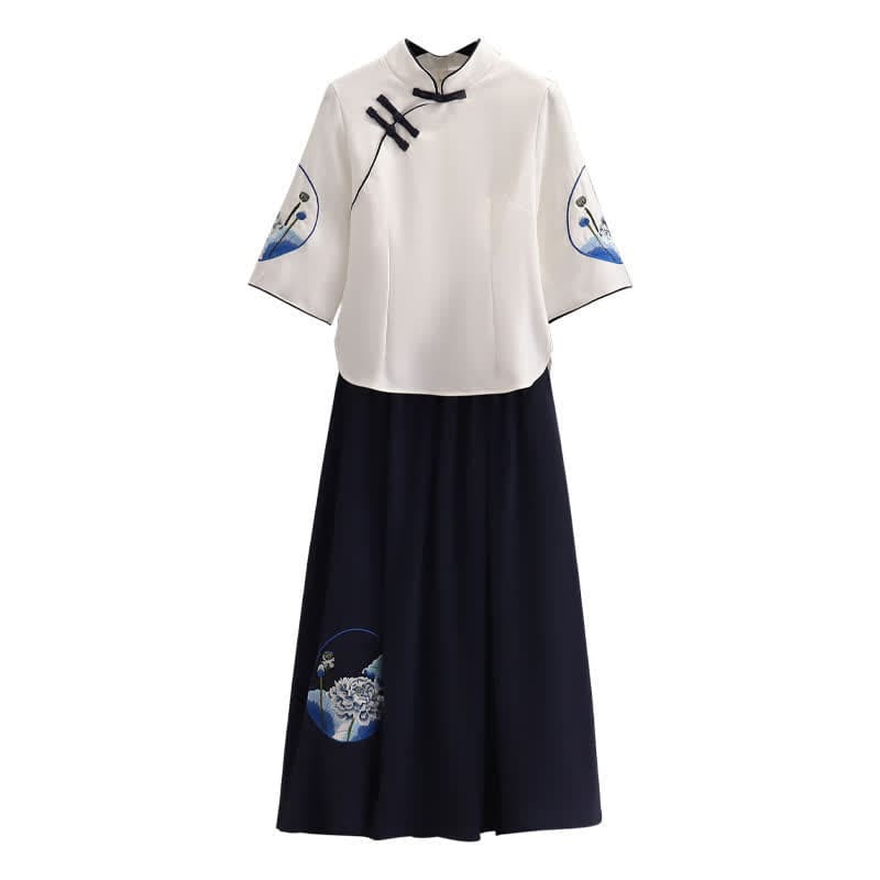 Lotus Embroidery Shirt Skirt