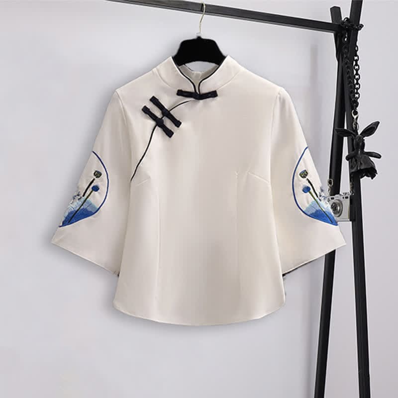 Lotus Embroidery Shirt Skirt - Shirt / M