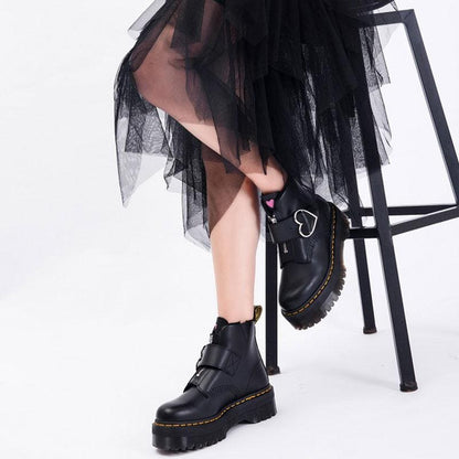 Love Heart Buckle Platform Boots