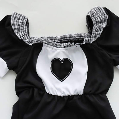 Love Heart Hollow Maid Lingerie Set - Black / One Size