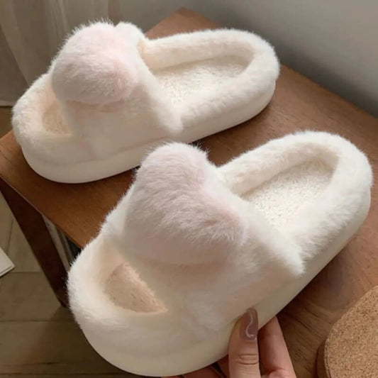 Kawaii Aesthetic Y2K Cute Fairy Love Heart Winter Fluffy Home Slippers - Pinkdollz MK Kawaii Store