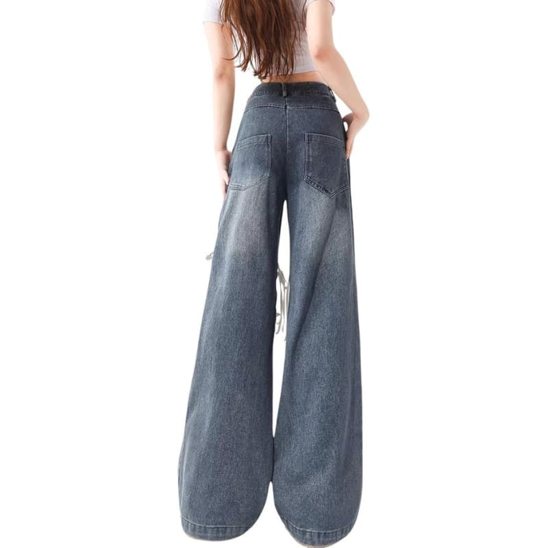 Love Knot Knee-Heart Denim Pants - Jeans