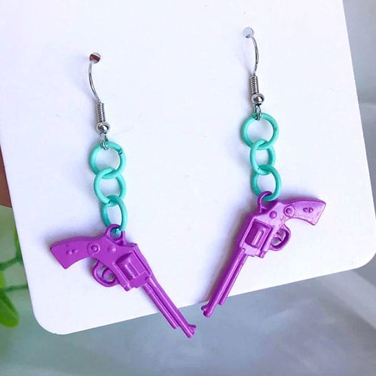 Love Roulette Gun Earrings - Standart / Purple/blue