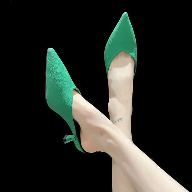 Low Heel Pointy Mules - Green / 35