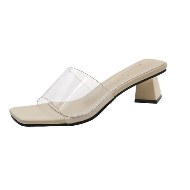 Low Heel Square Toe Sandals - Off-White / 35