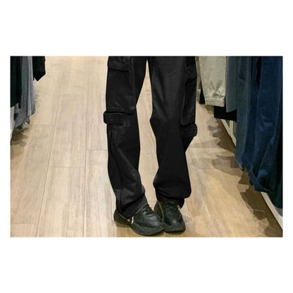 Low Rise Plain Drawstring Cargo Baggy Pants