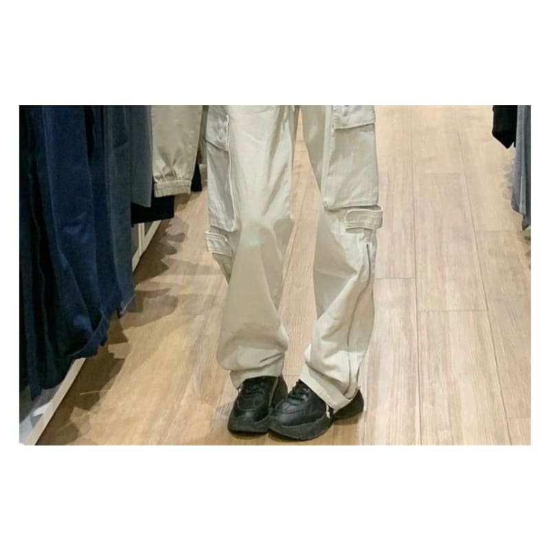 Low Rise Plain Drawstring Cargo Baggy Pants