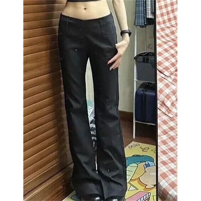 Low Rise Plain Flared Pants - Black / XS